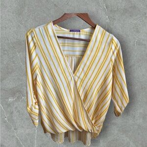 West Kei Yellow White Striped Button Sleeve Blouse - Size M